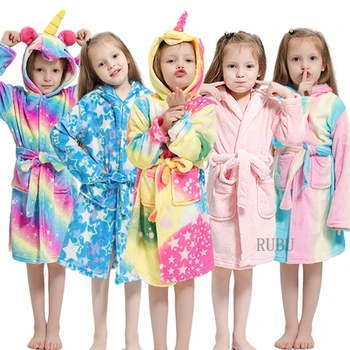 Kigurumi Samorog Otroški Kopalni Plašč Flanela Otrok, Fant, Dekle Kopel Haljo Sleepwear Zimski Plašči Baby Živali Pižamo Otroci Oblačila