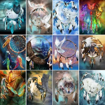 5D DIY Diamond Slikarstvo Celoten Kvadratni Dreamcatcher Volk Navzkrižno Šiv Kit Diamond Vezenje Živali Mozaik Vzorec Kristalno Dekor