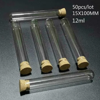 50pcs/veliko 15x100mm Okroglim Dnom Stekla 12ml Epruveto z Zamaškom iz Plute Skp za Laboratorijske Poskuse Steklenih Cevi