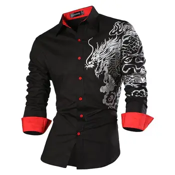 Sportrendy moška Majica Priložnostne Obleko z Dolgimi Rokavi Slim Fit Moda Zmaj Stilsko JZS043 Navy2