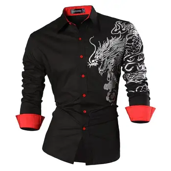 Sportrendy moška Majica Priložnostne Obleko z Dolgimi Rokavi Slim Fit Moda Zmaj Stilsko JZS043 Navy2