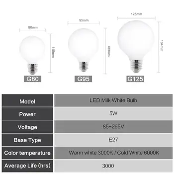 Mlečno E27 LED Žarnica 220V 110V 85-265V Lampada LED Lučka G80 G95 G125 Ampul LED Žarnice Hladno / Toplo Bela Za Lestenec