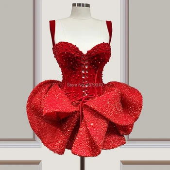 Luksuzni Rdeče Ples Dress Vintage Kratko-Dolžina Koktajl Obleko Mini Beaded Sequins Vestido de festa Bližnjem Vzhodu 2020 Dubaj