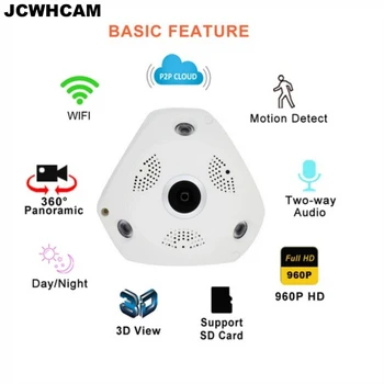 JCWHCAM 360 Panoramski Fotoaparat 960P VR IP Kamera, WiFi Fisheye Objektiv 1.3 MP 3D IP Kamero Varnost Brezžičnega Night Vision CCTV