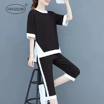 2020 poletje novi modi ženska oblačila krog vratu kratek rokav korejskem slogu trenirka ženske plus velikost dva kosa iz priložnostne obleko