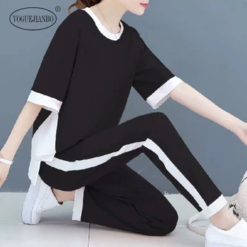 2020 poletje novi modi ženska oblačila krog vratu kratek rokav korejskem slogu trenirka ženske plus velikost dva kosa iz priložnostne obleko
