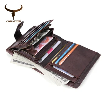 COWATHER kratek slog moške denarnice vrh kakovosti kravo pravega usnja moško torbico vintage moda design cowhide torbica brezplačna dostava