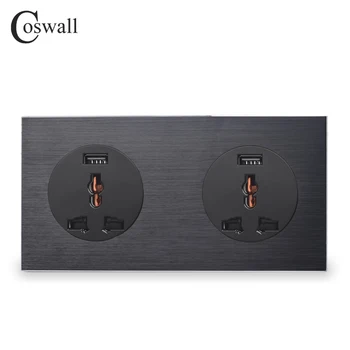Coswall Aluminija Plošče Dvojno 13A Vtičnice Univerzalno Vtičnico Z Dvojnim USB Hitro Polnjenje Vrata 171mm*86mm R12 Serije