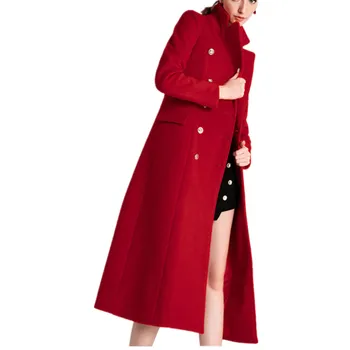 Ženske Zimski Plašč Volne 2020 Letnik Elegantno OL Moda dvojno zapenjanje Dolg Plašč Plus velikost 2XL