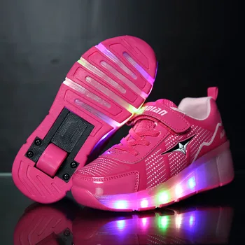 Zdrobljen kodo Poceni Svetlobna Superge Otroci Žareče Superge s Kolesi, Otroški Rolerji čevlji Čevlji za Dekleta Fantje Krilo Čevlji