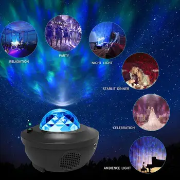 Galaxy sky Light Star Projektor Noč Romantično Projekcija Pisane Blueteeth USB Glasovni Nadzor Predvajalnik Glasbe LED zvezdnato Lučka gif