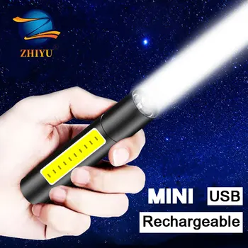 ZHIYU USB Polnilna MIni LED Svetilka XPE COB Prenosni 3 Način Baklo Zoom Zgrajena na Baterije, za Kampiranje Domačo Uporabo Bliskavice Luči Vroče