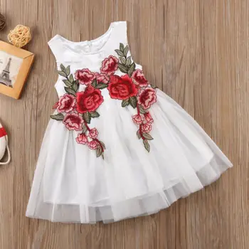 Baby Girl Oblačenja Za Dekleta Kostume Vezenje Cvetlični Brez Rokavov Princesa Obleko Otroci Oblačila Za Dekleta Obleko Vestidos