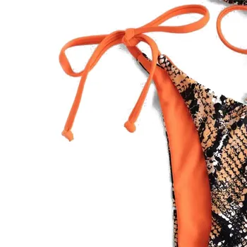 Ženske Bikini Komplet Tiger Vzorec Serpentine Natisnjeni Bikini Kravato Up Modrc + Push Up Tangice Kopalke Ženske Leopard Tiskanja Bikini 2020