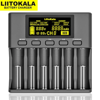 LiitoKala Lii-S6 18650 Litijeva baterija, Polnilnik 6-Reža za Auto-Polarnosti Odkrivanje Za 3,7 V 26650 21700 32650 1,2 V AA AAA baterije