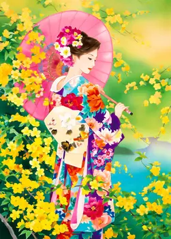 Japonski kimono lady -57 elegantno Umetnosti Needlework 14CT Platno Nepotiskani Ročno Vezenje Navzkrižno Šiv Kompleti DIY Doma Dekor