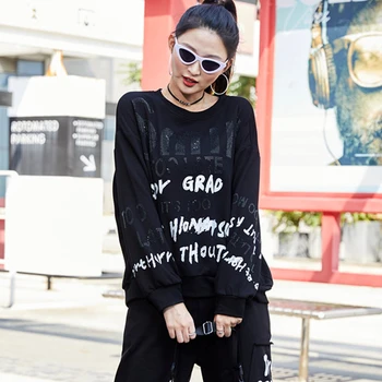DUŠO TIGER Evropsko Razkošje Oblikovalec Pomlad Ženska Tiskani Gotici Dame Hoodies Prevelik Black Sweatshirts Priložnostne Ulične