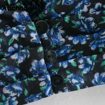 Aachoae Žensk V Vratu Cvjetnim Tiskanja Odrezana Bluze 2020 Long Sleeve Vintage Šifon Bluzo Rokavi Ženske Priložnostne Kratki Zgornji Deli Oblacil