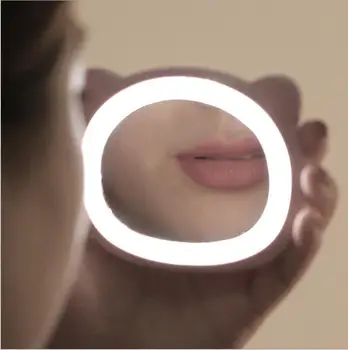 Neto rdeče majhne okrogle ogledalo svetlobe mini ličila ogledalo prenosni LED ličila ogledalo s svetlobo ličila dekle prenosni ogledalo