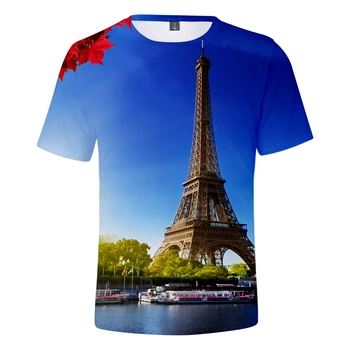 Francija Pariz, Eifflov Stolp 3D majica s kratkimi rokavi Moški/Ženske t-shirt Slavni La Tour Eiffel 4XL tshirt Puloverju t srajce Tee blagovne znamke Oblačil