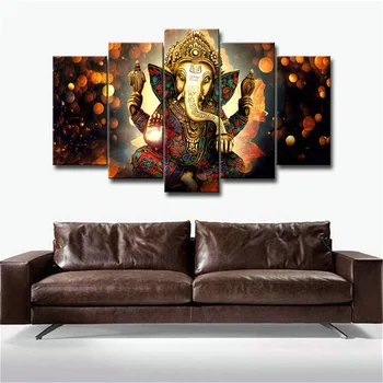 5 Kosov Platno Umetnosti HD Natisnjeni Hindujski Bog Ganesha Slon Wall Art Natisne Plakat Dom Dekoracija dodatna Oprema Moderne Spalnice