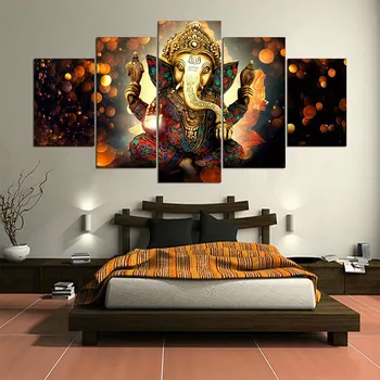 5 Kosov Platno Umetnosti HD Natisnjeni Hindujski Bog Ganesha Slon Wall Art Natisne Plakat Dom Dekoracija dodatna Oprema Moderne Spalnice