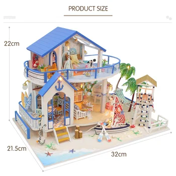 DIY Lutke Morju Mini Vile Z Pohištva, Leseni Hiši Soba Model Komplet Darila 3D Igrače Za Otroke Lutka Hiša