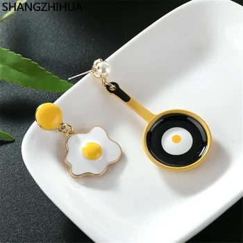Lep osebnost Pan Pečeno jajce kovinsko uhani z geometrijsko asimetrični olje uhani ženske, nakit SHANGZHIHUA