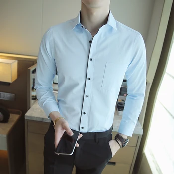 Moški Modni Priložnostne Srajco Z Dolgimi Rokavi Redno Fit Moški Socialne Poslovno Obleko Srajco, Belo Bluzo Moški