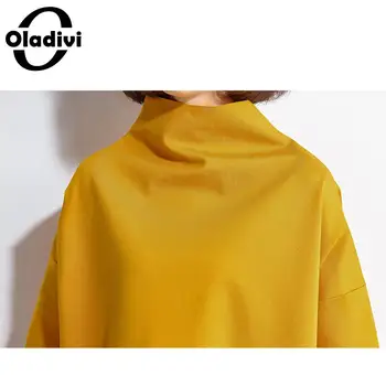 Oladivi Plus Velikost Ženske Obleke Turtleneck Pol Rokav Shirt Obleke Ženska Priložnostne Trdna Tunika Obleka 2020 Pomlad Vestidos 4 Barve