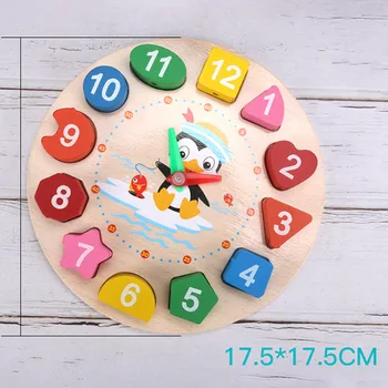Lesene Multi-funkcijska Digitalna Ura Igrače, Risanke Pingvin Število Puzzle Igro Otrok, Zgodnje Izobraževanje Igrača Čas Kognitivni učni Pripomočki