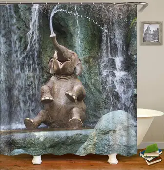 3D Tiskanje Tuš Zavese Živali Slon Zavese za Kopalnico Dekor Meri Velikost Slike Kopel Debelo Zaveso