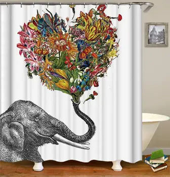 3D Tiskanje Tuš Zavese Živali Slon Zavese za Kopalnico Dekor Meri Velikost Slike Kopel Debelo Zaveso