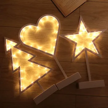 LED Zvezda/Srce Ljubezni /Božično Drevo namizne Svetilke Dekle Soba Dekoracijo Noč Svetlobe Tabela Svetlobe Toplo Bela Suha Baterija Napaja