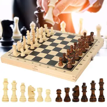 Masivnega Lesa, Šah in Backgammon Dama Nastavite Zložljive Board Game 3-v-1 Cestni Mednarodni Šahovski Zložljiva Šah Prenosne Igre