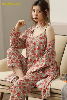 Ženske Kimono Yukata Sprednji Žep Novo Mehko Modni Slog Priložnostne Slog, Kopalni Plašč Pomlad Jesen Ženska Oblačila 3 Kosov Haljo Set