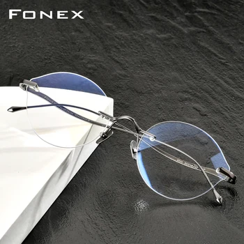 FONEX Čistega Titana Očala Okvir Ženske 2020 Novih Moških Rimless Recept Očala Okvir Kratkovidnost Optičnih Očal 8534