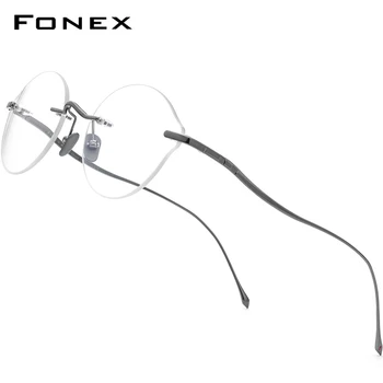 FONEX Čistega Titana Očala Okvir Ženske 2020 Novih Moških Rimless Recept Očala Okvir Kratkovidnost Optičnih Očal 8534