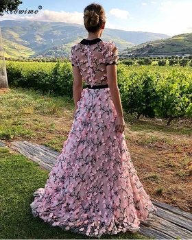 Turški Couture Roza Cvetovi Večerne Obleke Dolgo 2020 Haljo De Soiree Ženske Prom Obleke Elegantno Zvečer Obrabe Stranki Poroka Obleke