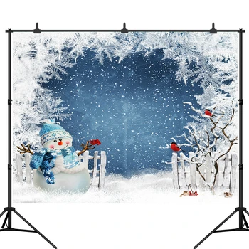 Božič Kulise Winter Wonderland Modra Fantasy Ledu Drevo Snežaka Ograjo Fotografske Ozadju Photocall Foto Studio