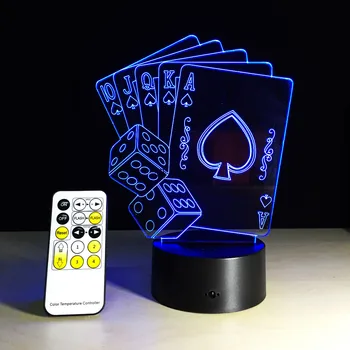 Creative 3D LED Lučka Čarovnik Dekoracijo TEXAS HOLD EM Poker Dice Lopate igralnih kart 7 Barv Spreminjanje RC Noč Luči Božič 87