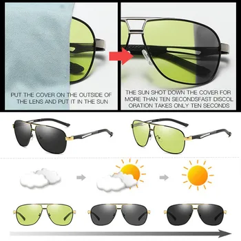 KAIXING Zlitine Dan&Noč Vizijo Očala blagovne Znamke Letnik Kvadratnih Vožnje Očal Smart Photochromic Polarizirana sončna Očala Za Moške