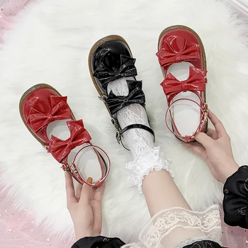 Lolita bowknot lutka čevlji kolegij slog srčkan Japonski študent ravno čevlji križ povoj kawaii čevlji loli cosplay kawaii dekle