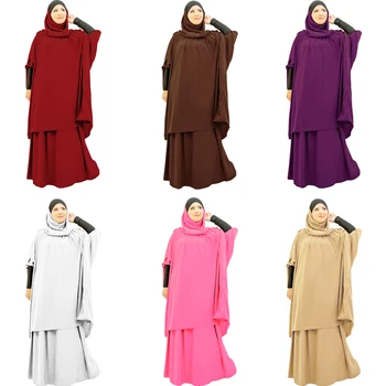 Polno Kritje Muslimanske Ženske Molitev Oblačilo 2PCS Hidžab Hooded Vrhovi, Krila Islamskega Ramadana Arabski Jilbab Hajj tam kaftan Abaya Haljo Burka