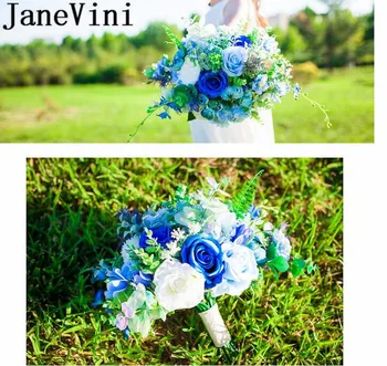 JaneVini 2019 Kraljevsko Modra Nevesta Šopek Umetnih Rose Poročno Cvetje, Poročne Šopke Družico Fotografija Broška Flores Boda
