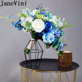 JaneVini 2019 Kraljevsko Modra Nevesta Šopek Umetnih Rose Poročno Cvetje, Poročne Šopke Družico Fotografija Broška Flores Boda