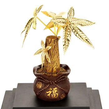 Drevo denarja Bonsaj Umetnih rastlin Srečo, Bogastvo drevo Feng shui dekor 24k Zlata folija Obrti Office Desktop Okraski Doma Dekor