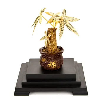 Drevo denarja Bonsaj Umetnih rastlin Srečo, Bogastvo drevo Feng shui dekor 24k Zlata folija Obrti Office Desktop Okraski Doma Dekor
