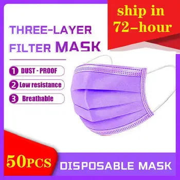 Vijolična Maske Nonwove 3 Slojni Filter za Enkratno uporabo Usta Masko Proti Prahu Varno Dihanje Zaščitne maske Za Odrasle
