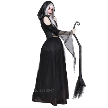 Ženske Čarovnica Gothic Nevesta Halloween Obleko Za Ženske Strašno Kostum Okostje Dan Mrtvih Carnival Party Vampir Cosplay Groza